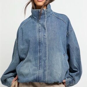 NWT Boohoo Denim Oversized Bomber Jacket